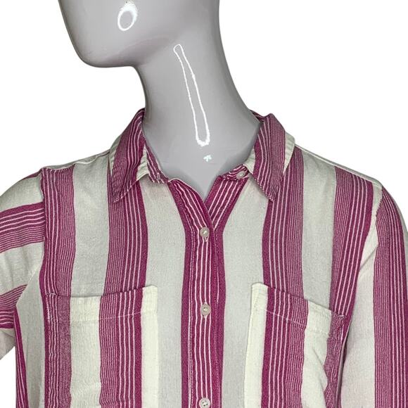 BP Buttons Down Shirt Vertical Stripes Pink White Two Front Patch Pockets Size M - Picture 2 of 9